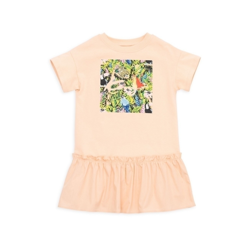 Kenzo Kids Girls Pink Tropical Crewneck Ruffle Hem Dress Size 3a98 As Is